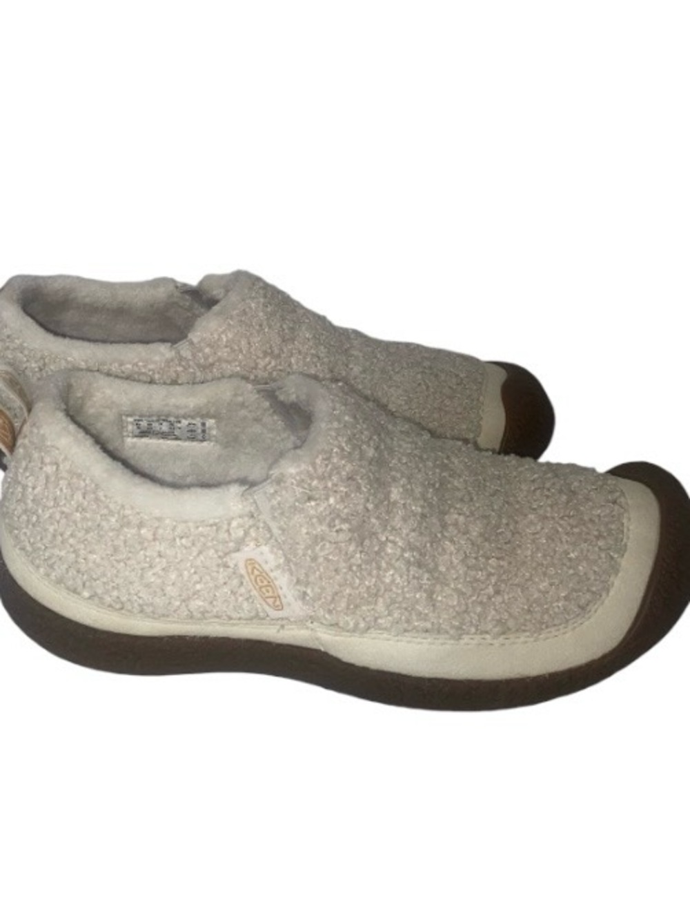 Keen Women's Cream Sherpa Slip-On Flats with Brown Soles